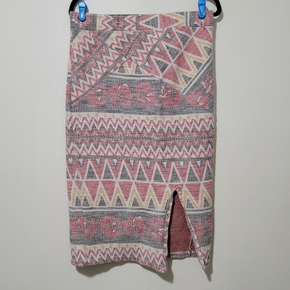 FREE PEOPLE Mendocino Aztec Boho Woven High Waist Slit Pencil Skirt Size Large - Picture 3 of 10